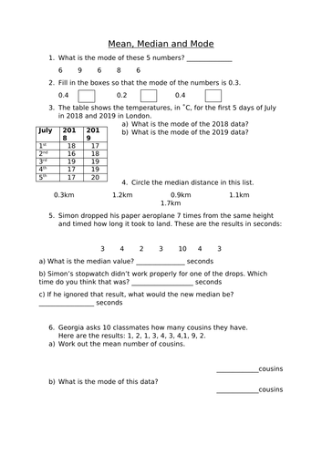 Handling Data: Mean, Median and Mode KS2