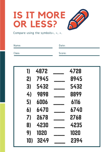 Comparing numbers  (Differentiated worksheet)