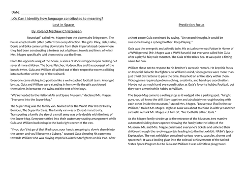 Prediction focus reading questions Year 5/6