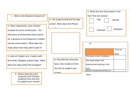 The Nowhere Emporium reading comprehension questions for prelude and chapter 1