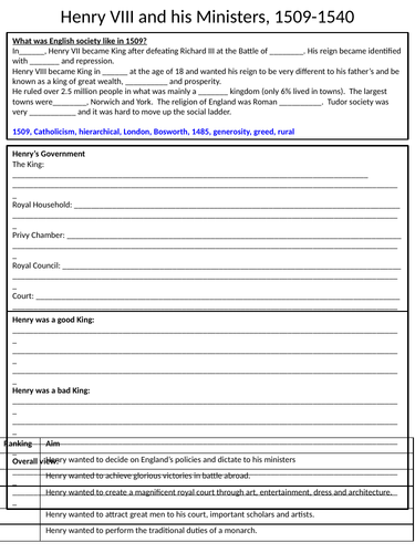 Henry VIII Revision Booklet