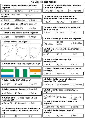 Nigeria: A NEE. Introduction Quiz with Answers