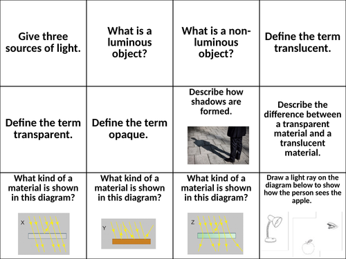 Light Revision KS3