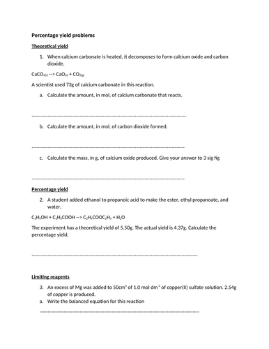 Percentage yield problems