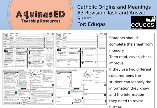 EDUQAS Revision A3 SHEET Catholic Origins and Meanings