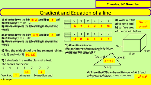 Gradient and Equation of a line (Intercept and one other point given)