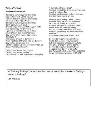 AQA Christmas Unseen Poetry Talking Turkeys