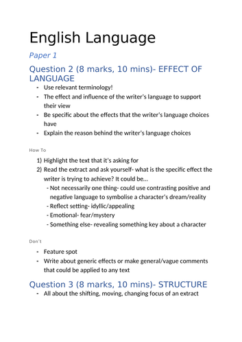 GCSE English Language- 'How to' Guide (Papers 1&2) | Teaching Resources