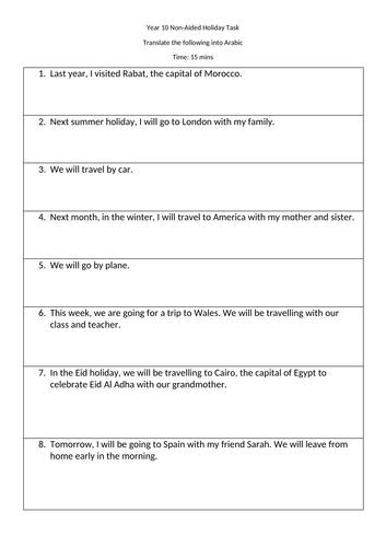 Translation year 10 GCSE Holiday Topic