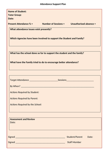 Attendance Support Plan