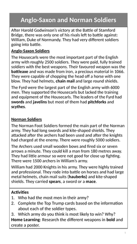 Anglo-Saxon and Norman Soldiers Worksheet