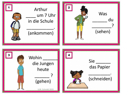 German Present Perfect Task Cards: 24 Verben in Perfekt mit haben + sein