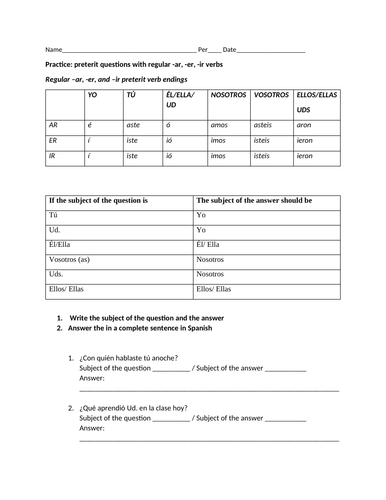 Questions with regular preterit verbs