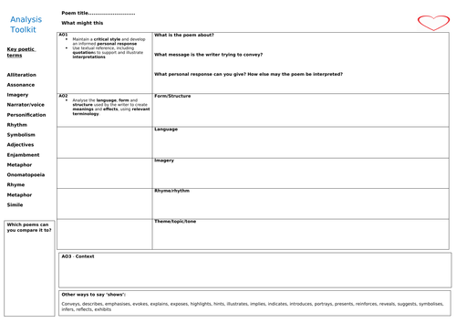 AQA Poetry Analysis Toolkit A3