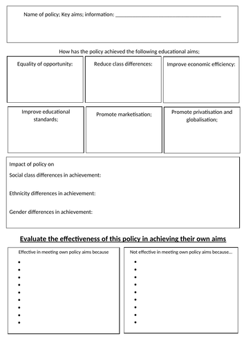 Educational policy EVALUATION BOOKLET Sociology