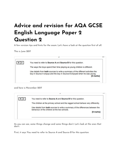 Advice and revision for AQA GCSE English Language Paper 2 Question 2