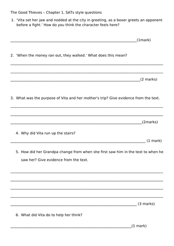 The Good Thieves SATs style guided reading questions