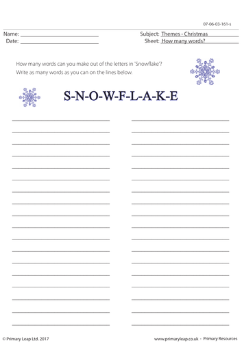 Christmas worksheet - How many words: Snowflake