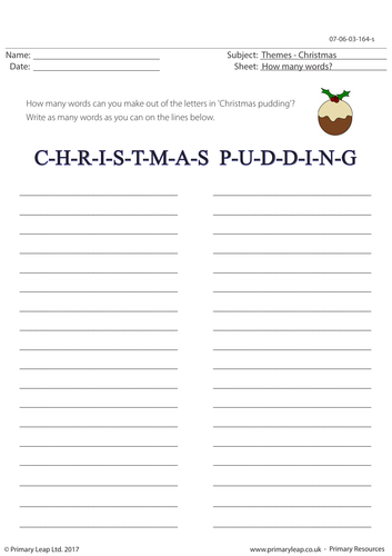 Christmas worksheet - How many words: Christmas Pudding