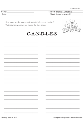 Christmas worksheet - How many words: Candles