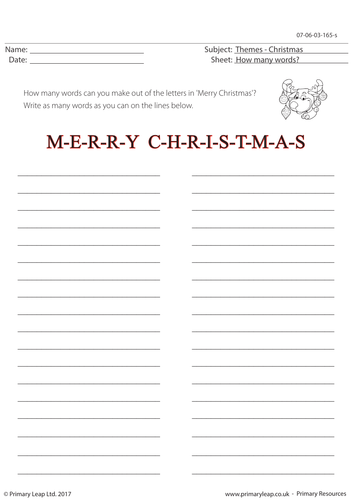 Christmas worksheet - How many words: Merry Christmas