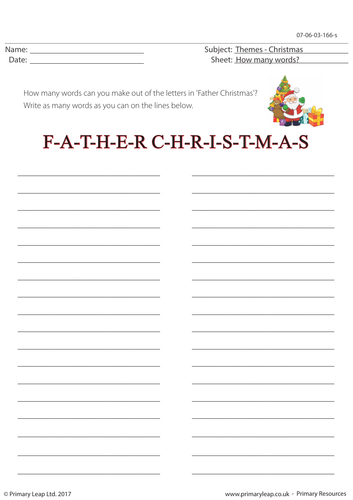 Christmas worksheet - How many words: Father Christmas