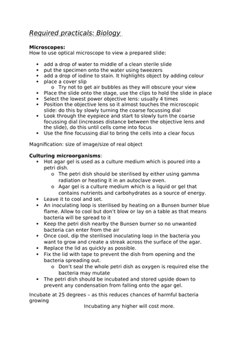 AQA BIOLOGY REQUIRED PRACTICALS METHOD