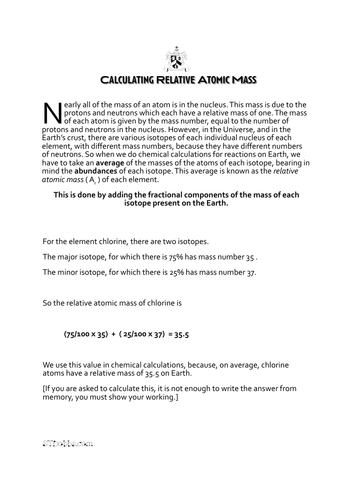 Calculating relative atomic mass