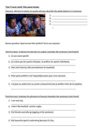 Mes passe-temps worksheet