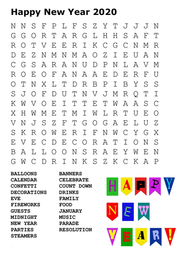 Happy New Year 2020 Word Search and Coloring Page ...