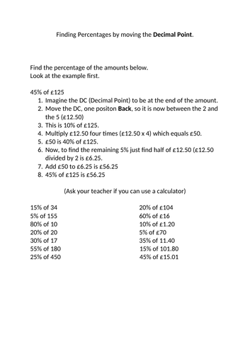 Finding percentages by moving the decimal point