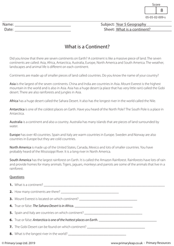 KS2 Geography Resource - What is a continent?