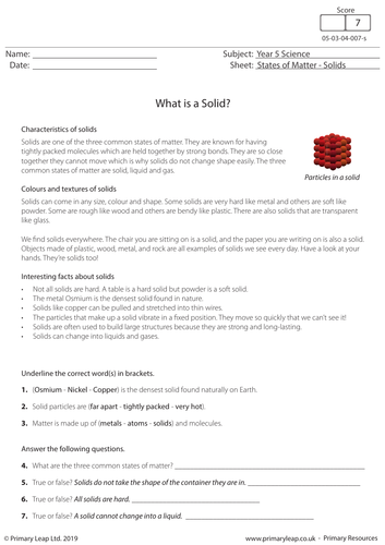 KS2 Science Resource - States Of Matter: What Is A Solid?