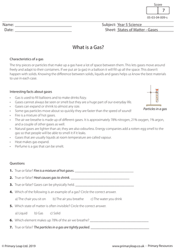 KS2 Science Resource - States Of Matter: What Is A Gas?