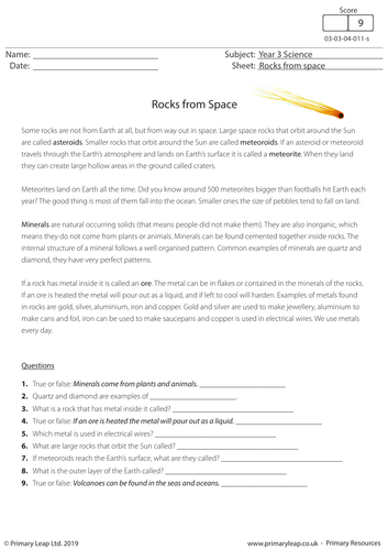KS2 Science Resource - Rocks From Space