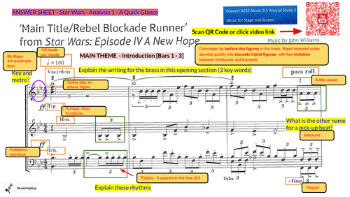 GCSE 9-1 Music Edexcel "Star Wars" - Score Analysis Part 1 - ANSWER
