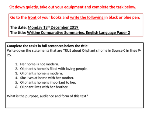 English Language Paper 2 Lessons: Reading Section