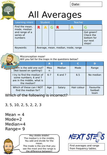 All Averages and Range Worksheet