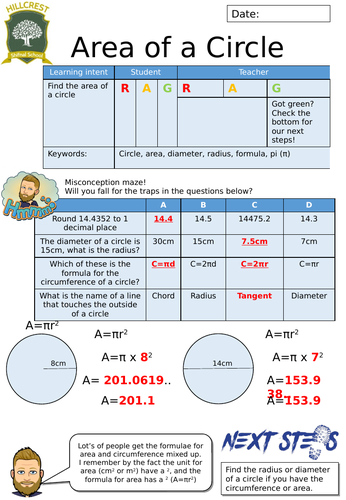 Area of Circles Worksheets