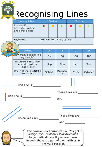 Identifying Lines- Entry Level Worksheet