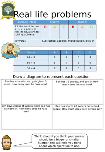 Real life problems- Entry Level Worksheet