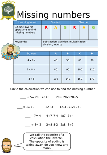 Missing numbers- Entry Level Worksheets