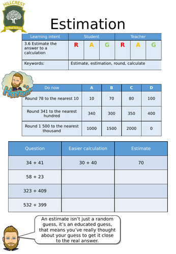 Estimation- Entry Level Worksheet