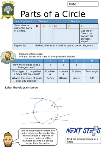 Parts of a circle worksheet | Teaching Resources
