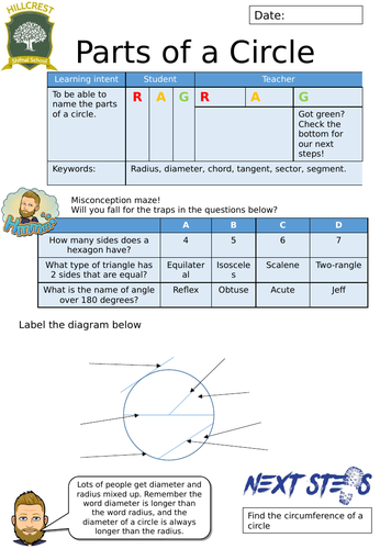 Parts of a circle worksheet