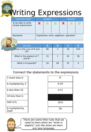 Writing Expressions Worksheet