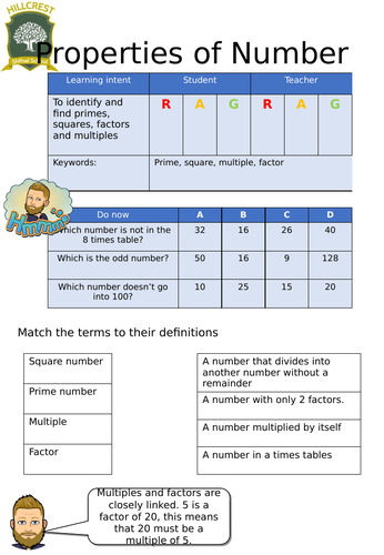 Properties of number worksheet