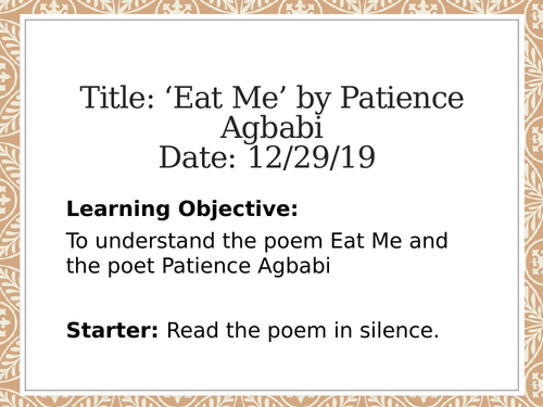 Eat Me - Edexcel A Level  - Poems of the Decade