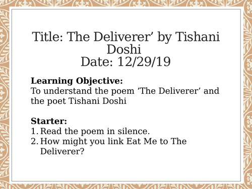 The Deliverer - Edexcel A Level - Poems of the Decade