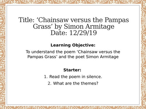 Chainsaw versus the Pampas Grass - Edexcel A Level - Poems of the Decade